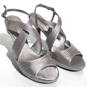 Lulu Townsend Romeo heels women size 6.5 strappy silver party evening wedding